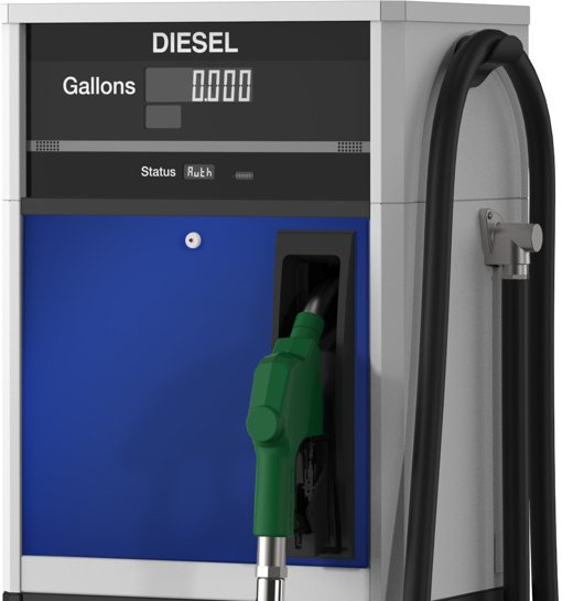 Wayne Select S1 compact dispenser head with lighted product ID, backlit gallons display and front nozzle boot